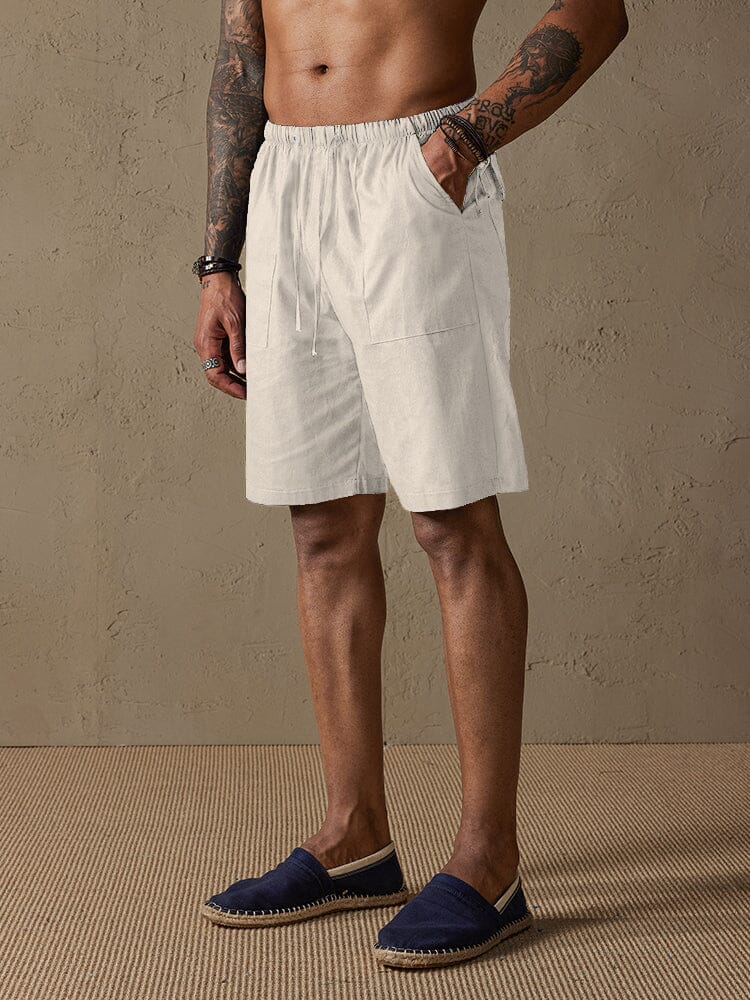 Cotton Linen Style Multi-pocket Shorts Shorts coofandystore Apricot S 