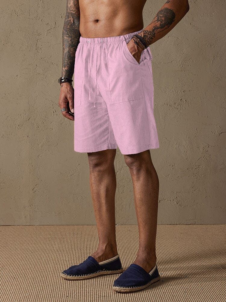 Cotton Linen Style Multi-pocket Shorts Shorts coofandystore Pink S 