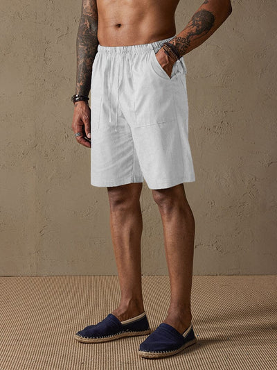 Cotton Linen Style Multi-pocket Shorts Shorts coofandystore White S 