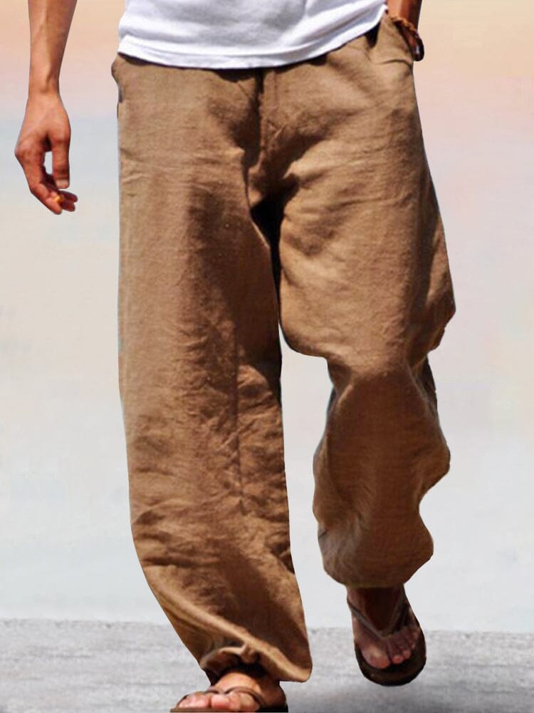 Soft Cotton Linen Wide Leg Pants Pants coofandystore Brown XS 