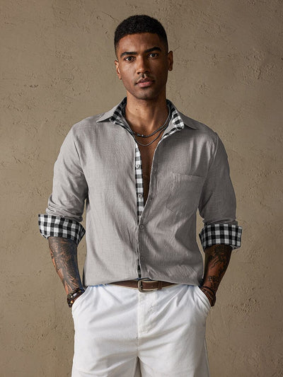 Coofandy Linen Style Long Sleeves Plaid Collar Shirt Shirts coofandy Grey S 