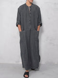 Long Cotton Linen Style Slit Shirt Robe coofandystore Grey S 
