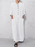 Long Cotton Linen Style Slit Shirt Robe coofandystore White S 
