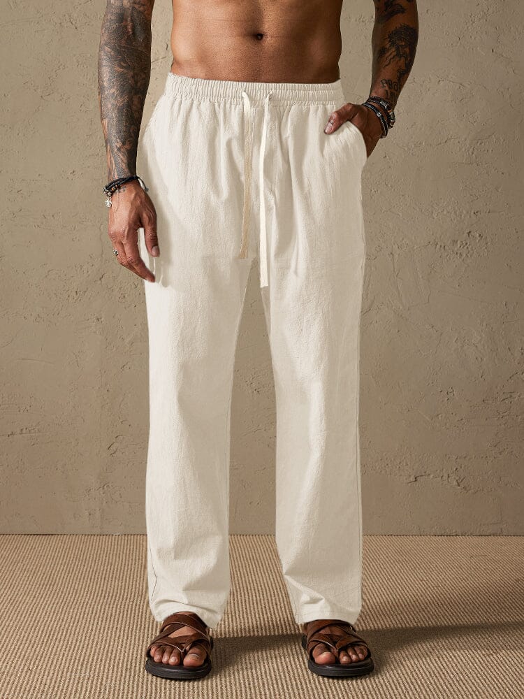 Linen Style Loose Straight Pants Pants coofandystore Khaki M 
