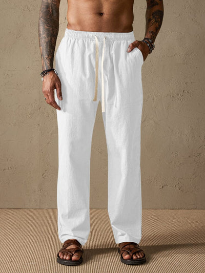 Linen Style Loose Straight Pants Pants coofandystore White M 