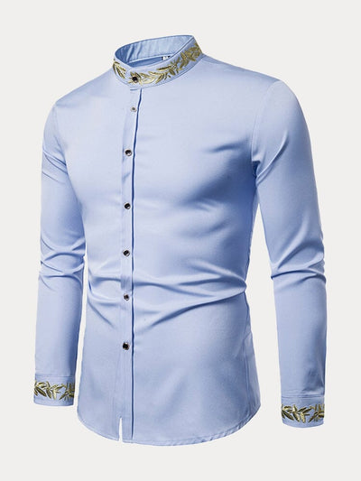 Fashion Embroidered Henley Collar Long-sleeved Shirt Shirts coofandystore 
