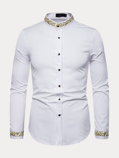 Fashion Embroidered Henley Collar Long-sleeved Shirt Shirts coofandystore White S 