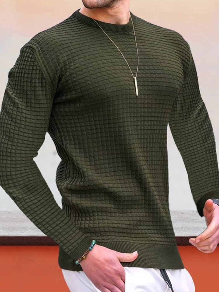 Round Neck Pullover Knit Long Sleeve T-Shirt T-Shirt coofandystore Army Green M 
