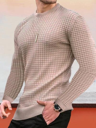 Round Neck Pullover Knit Long Sleeve T-Shirt T-Shirt coofandystore Khaki M 