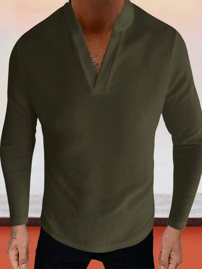 Solid V-Neck Polo Shirt coofandystore Army Green M 