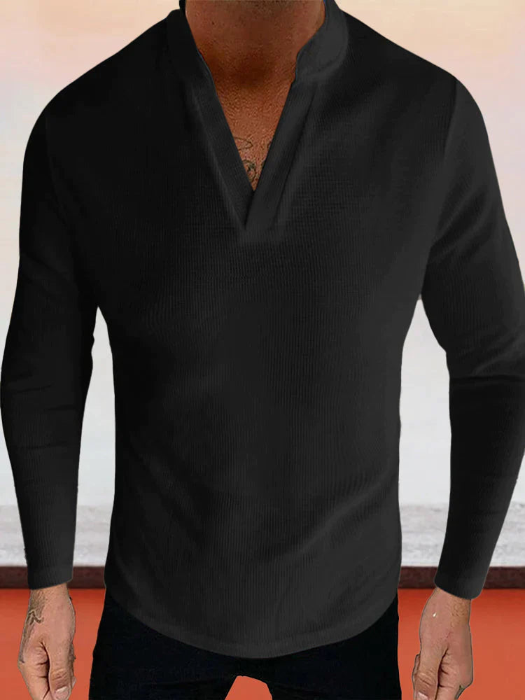 Solid V-Neck Polo Shirt coofandystore Black M 