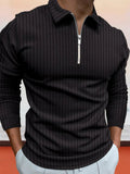 Coofandy Zipper Stripe Long Sleeve Polo Shirt Polos coofandy Black S 