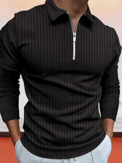 Coofandy Zipper Stripe Long Sleeve Polo Shirt Polos coofandy Black S 