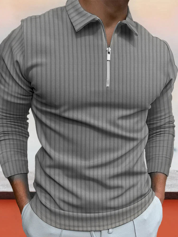 Coofandy Zipper Stripe Long Sleeve Polo Shirt – coofandy