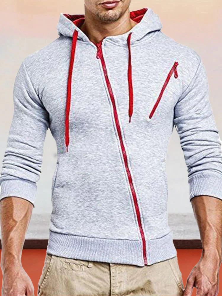 Slanted Zipper Hooded Sweatshirt coofandystore Grey M 