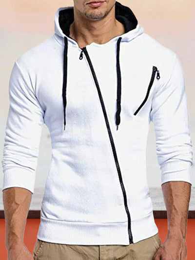 Slanted Zipper Hooded Sweatshirt coofandystore White M 