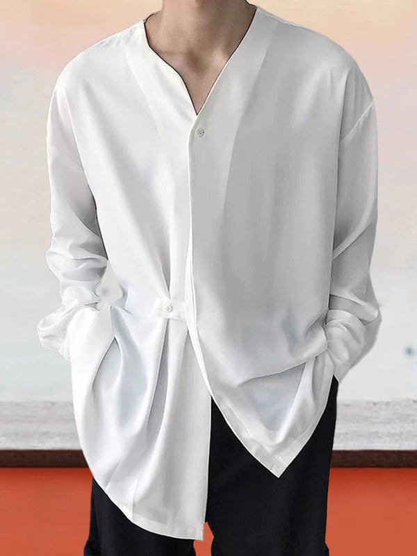 Solid Color Long Sleeve Shirt coofandystore White S 