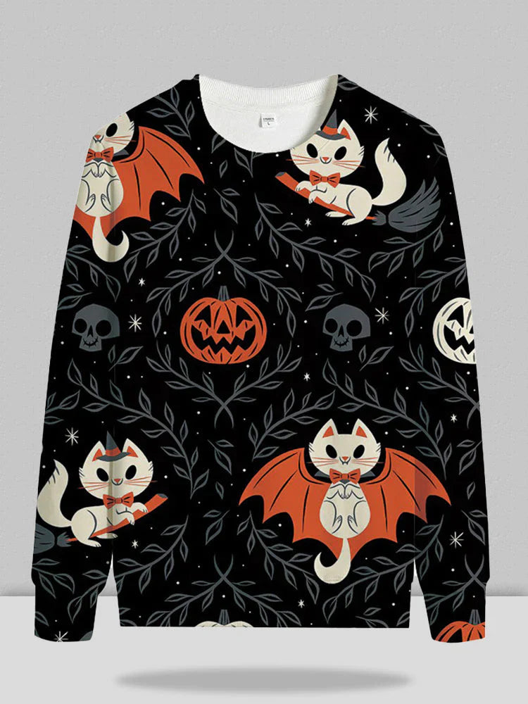 Halloween Pattern Sweater coofandystore White Cat S 