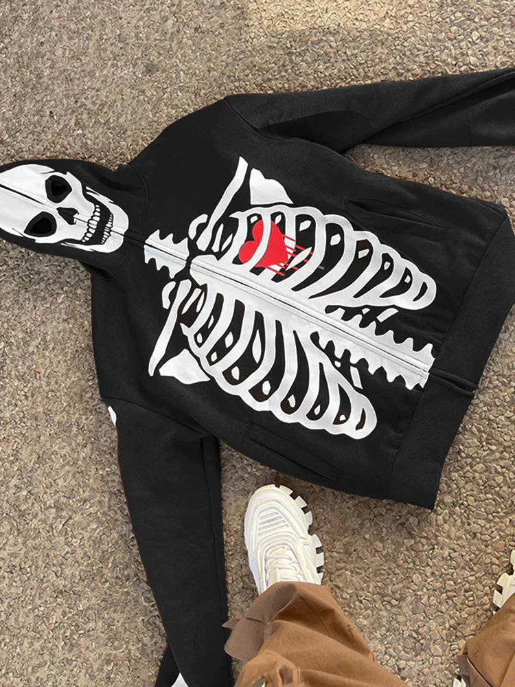 Halloween Printed Skeleton Hoodie coofandystore 