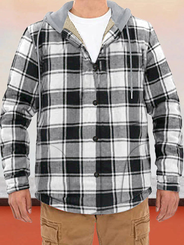 Flannelette Plaid Long Sleeve Hooded Oversized Jacket coofandystore Wihte M 
