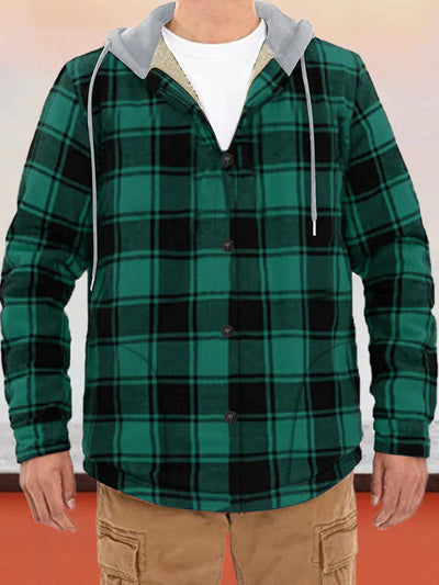 Flannelette Plaid Long Sleeve Hooded Oversized Jacket coofandystore Green M 