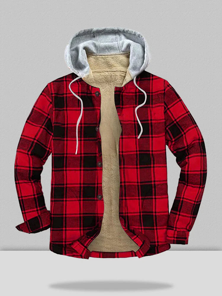 Flannelette Plaid Long Sleeve Hooded Oversized Jacket coofandystore 