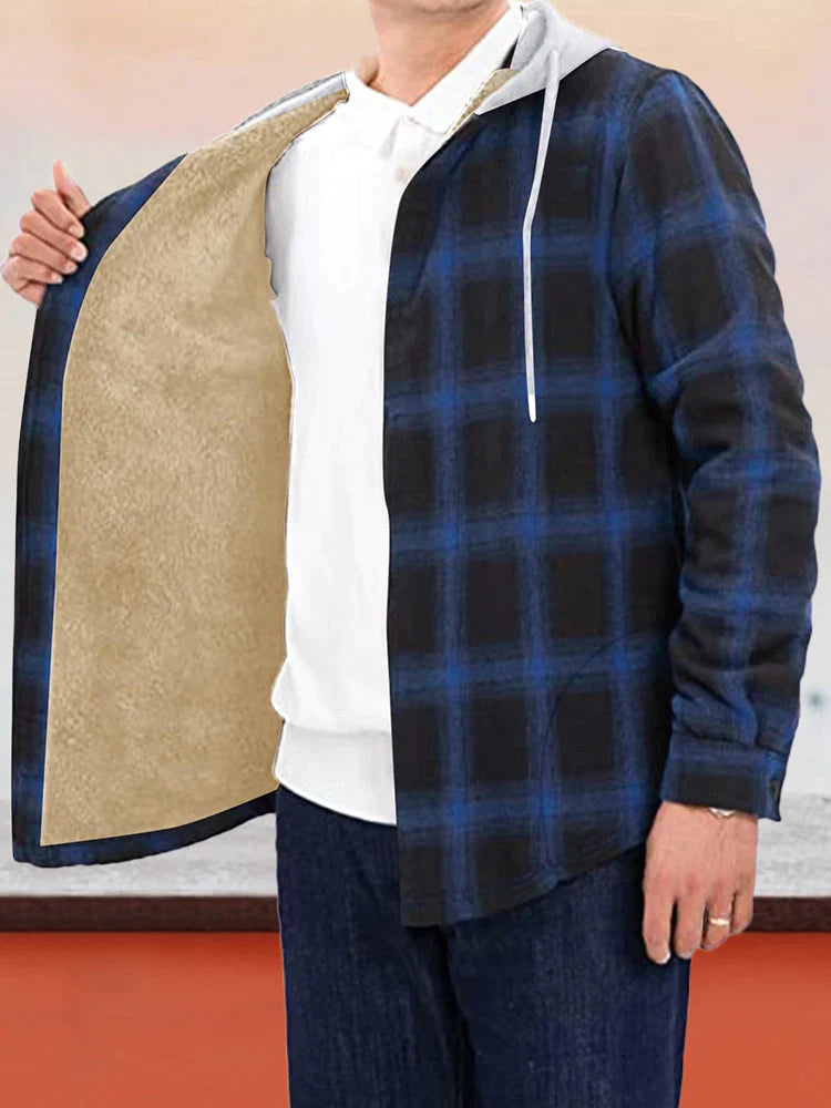 Small Plaid Flannelette Fleece Long Sleeve Hooded Jacket coofandystore 