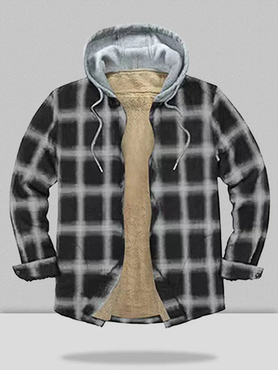Small Plaid Flannelette Fleece Long Sleeve Hooded Jacket coofandystore 