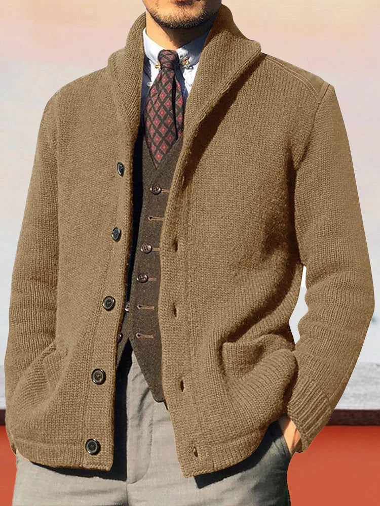 Solid Color Long Sleeve Knit Cardigan Jacket coofandystore Khaki M 