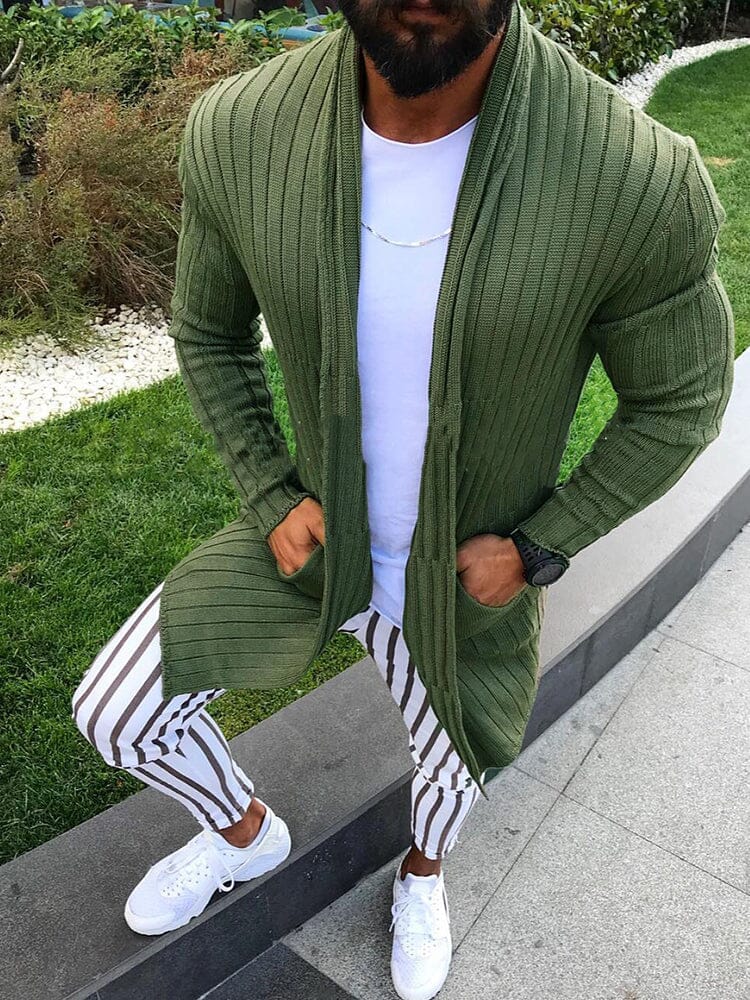 Solid Stripe Sweater Knit coofandystore Green S 