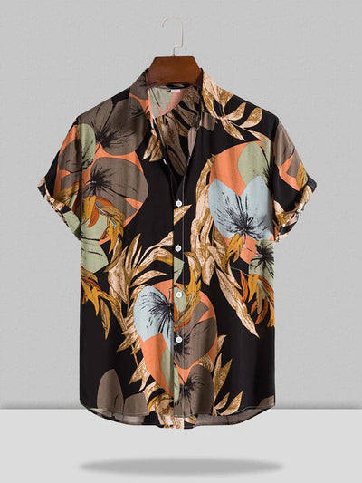 Hawaiian Pattern Short Sleeves Shirt coofandystore Black S 
