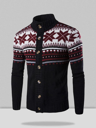 Christmas Snowflake Color Blocking Knitted Cardigan Sweater Jacket Sweaters coofandystore Black M 