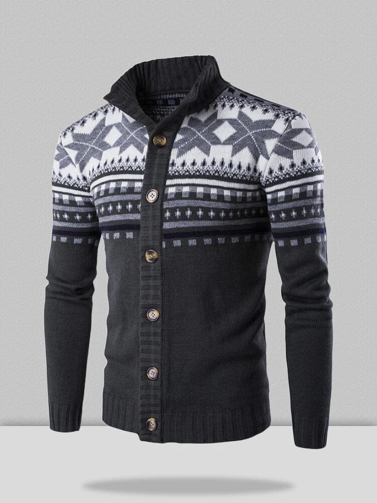 Christmas Snowflake Color Blocking Knitted Cardigan Sweater Jacket Sweaters coofandystore Dark Grey M 