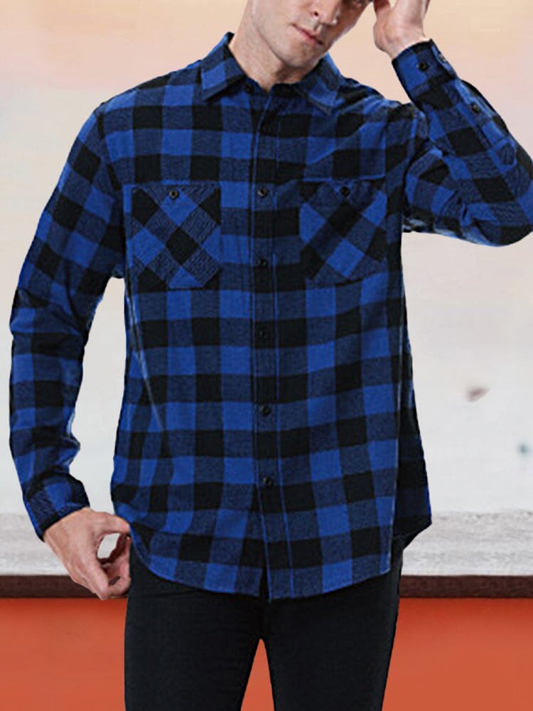Plaid Facecloth Brushed Warm Flannelette Shirt Shirts & Polos coofandystore Blue S 