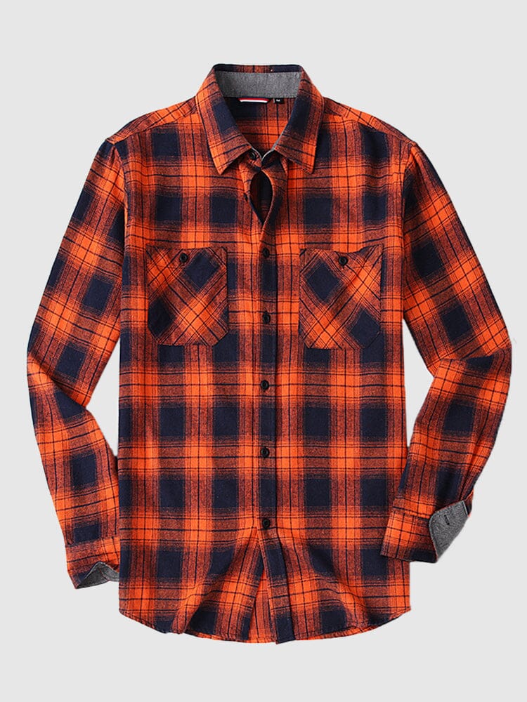 Plaid Facecloth Brushed Warm Flannelette Shirt Shirts & Polos coofandystore Orange S 