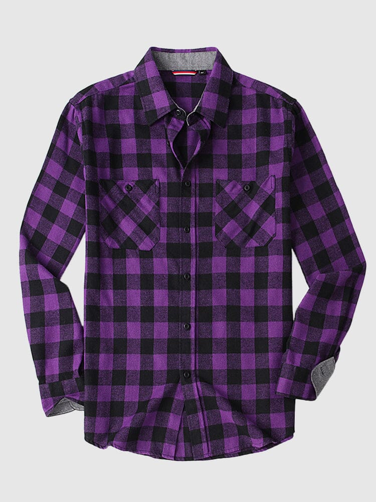 Plaid Facecloth Brushed Warm Flannelette Shirt Shirts & Polos coofandystore Purple S 