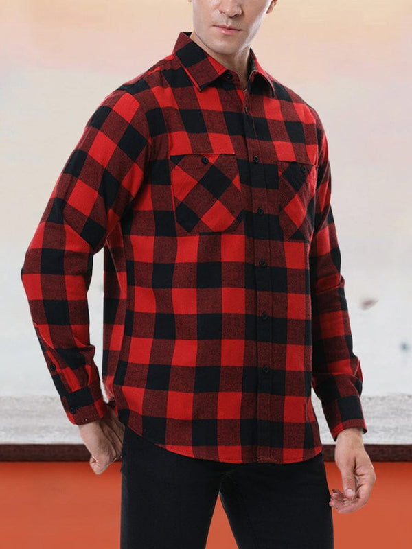 Plaid Facecloth Brushed Warm Flannelette Shirt Shirts & Polos coofandystore Red S 