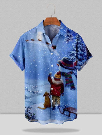 Christmas Style Short Sleeve Shirt With Pocket Shirts & Polos coofandystore Blue S 