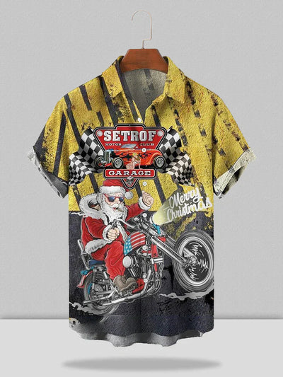 Christmas Santa Motorbike Short Sleeve Shirt With Packet Shirts & Polos coofandystore Yellow S 