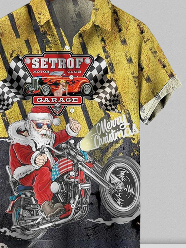 Christmas Santa Motorbike Short Sleeve Shirt With Packet Shirts & Polos coofandystore 