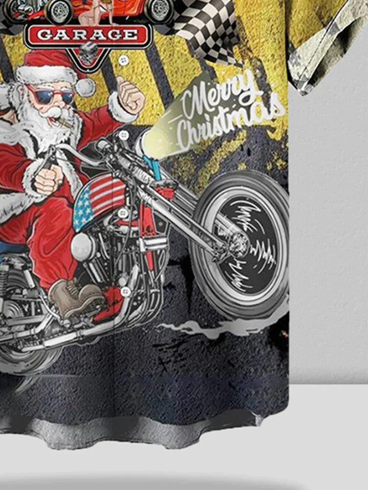 Christmas Santa Motorbike Short Sleeve Shirt With Packet Shirts & Polos coofandystore 