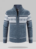 Christmas snowflake piece standing collar warm cardigan knitted jacket Sweaters coofandystore Blue M 