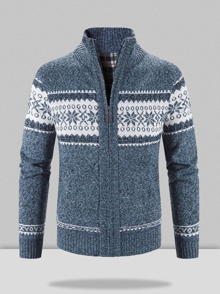 Christmas snowflake piece standing collar warm cardigan knitted jacket Sweaters coofandystore Blue M 