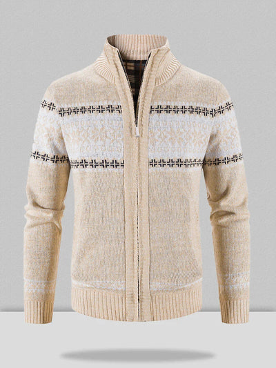 Christmas snowflake piece standing collar warm cardigan knitted jacket Sweaters coofandystore Beige M 