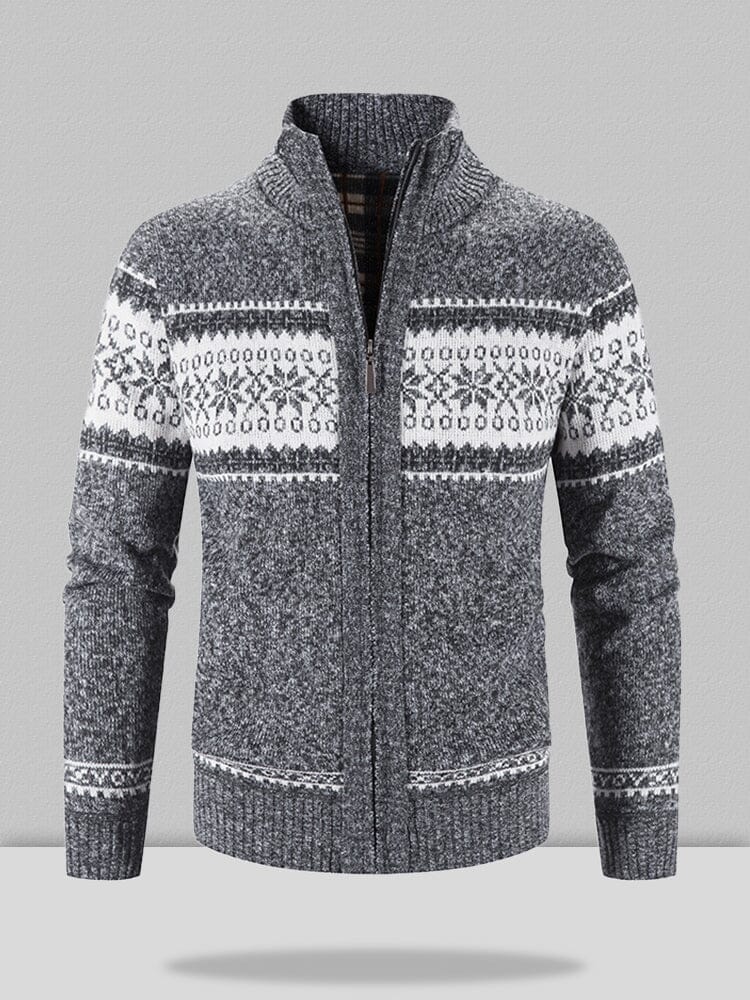 Christmas snowflake piece standing collar warm cardigan knitted jacket Sweaters coofandystore Dark Grey M 