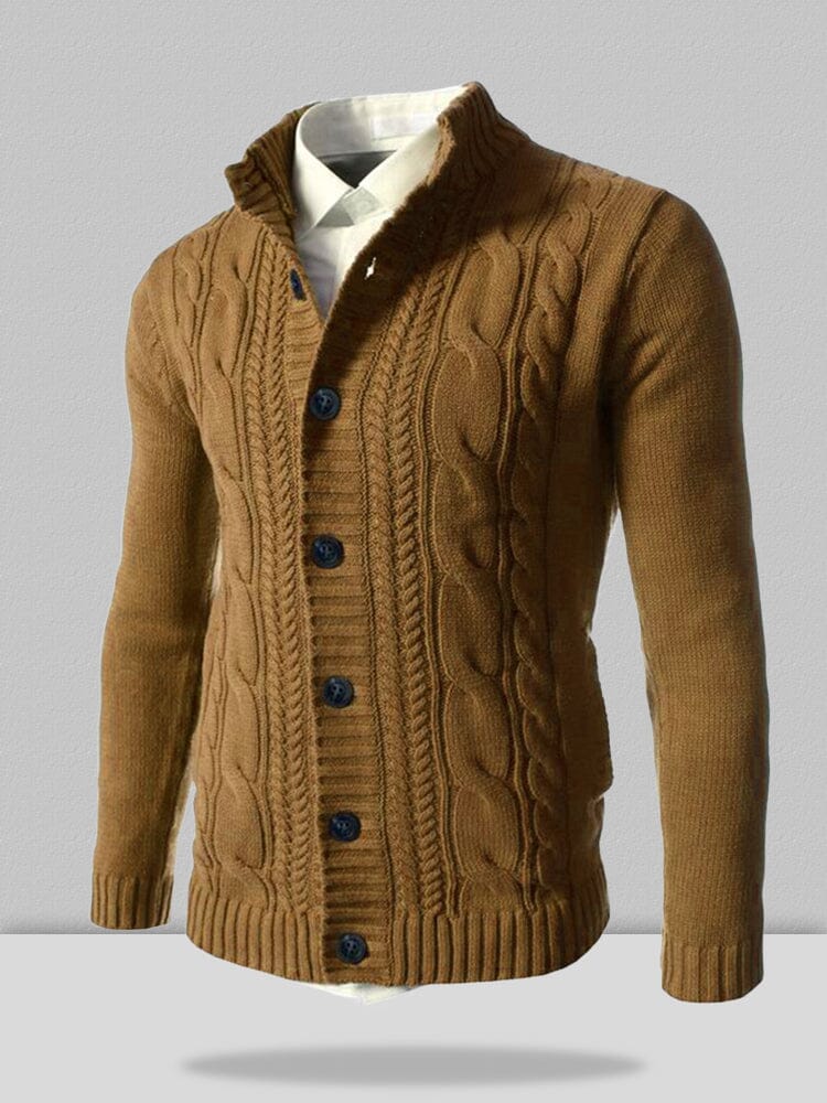 stand collar knitted cardigan sweater Sweaters coofandystore Khaki M 