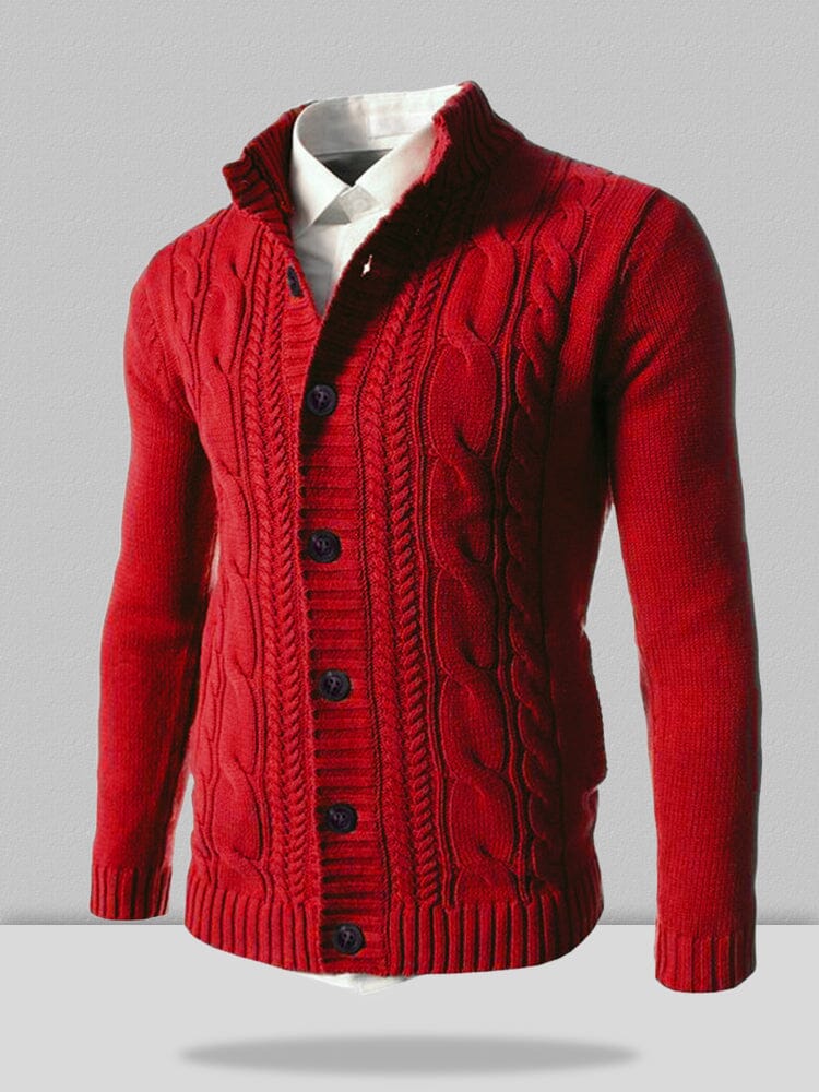 stand collar knitted cardigan sweater Sweaters coofandystore Red M 