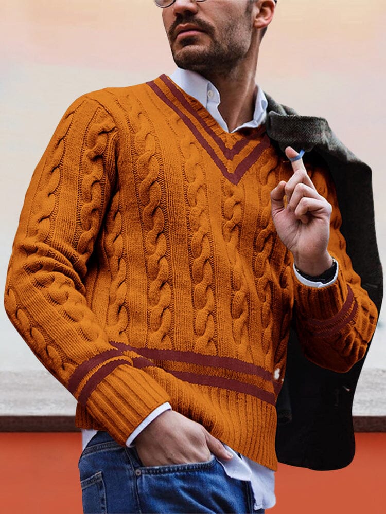 COOFANDY - v-neck striped color blocking knit sweater
