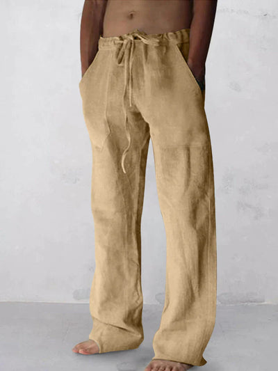 wide-legged linen style comfortable pants Pants coofandystore Khaki S 
