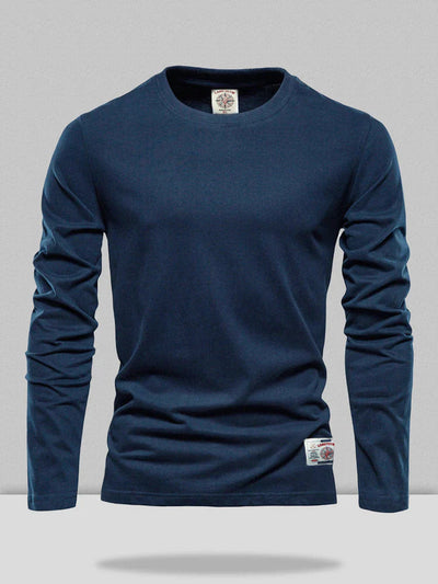 Long Sleeve Solid Cotton Top Shirts & Polos coofandystore Navy Blue M 